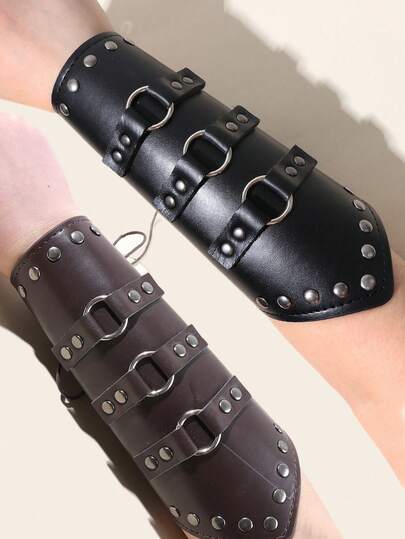 1 件全新朋克风格夸张皮革铆钉装饰臂镯，蜡绳编织角色扮演臂袖，万圣节