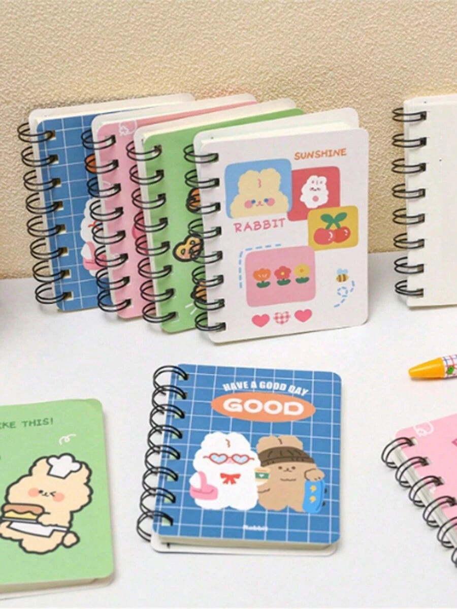 1 Cuaderno De Bolsillo Con Espiral, Tamaño Portátil De Estudiante A7 Con Dibujos Animados Y Estilo Fresco - Multicolor - Ver 1