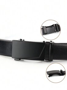 Cinturón negro liso y clásico de negocios con hebilla automática de PU para hombres de moda, adecuado para trabajo, escuela, casual, negocios, novio, esposo, padre, regalo para hombres, uso diario, moda, adolescente, al aire libre, vacaciones, atlético, viaje, calle, bohemio, otoño vintage, otoño-invierno, accesorios, adecuado para adolescentes, jóvenes, hombres, casual, al aire libre, atlético, vacaciones, regalos de graduación, cumpleaños, uso diario - Negro - Ver 3