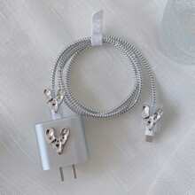 5pcs Silver Rhinestone Heart/Bow Design 20w Charger Protective Case - Silver - View 7