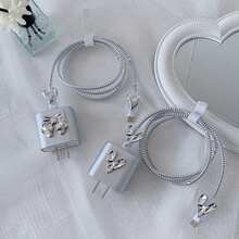 5pcs Silver Rhinestone Heart/Bow Design 20w Charger Protective Case - Silver - View 3