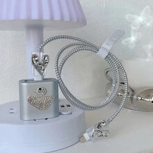 5pcs Silver Rhinestone Heart/Bow Design 20w Charger Protective Case - Silver - View 4