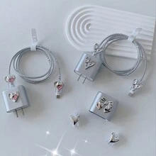 5pcs Silver Rhinestone Heart/Bow Design 20w Charger Protective Case - Silver - View 9
