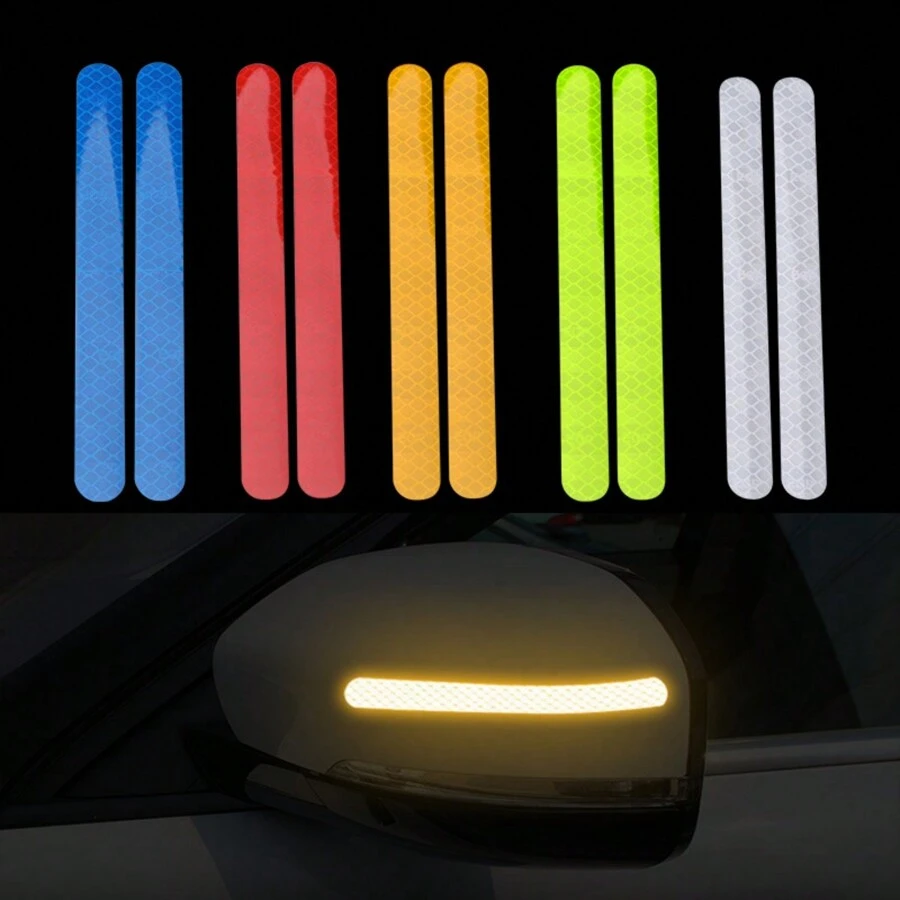 Car Reflective Mirror Warning Sticker, Night-Time Safety Reflective Warning Stripe For Back Mirror To Prevent Collisions And Scratches, Model S01 - Multicolor - View 1