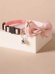 1個月亮和星星印花蝴蝶結寵物項圈（頸部圍長21.5-29厘米/8.46-11.42英寸） - 粉色 - 查看 2