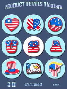 20入組美國國旗系列pvc鞋扣,可用於裝飾包包、鑰匙扣、diy裝飾、手機殼和鱷魚扣裝飾 - 藍色 - 查看 4