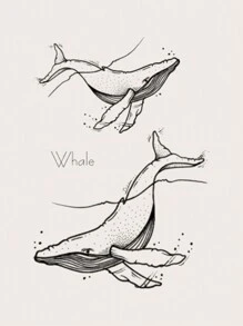 1張黑色可愛鯨魚圖案臨時紋身貼紙,可貼於手臂、胸部、腹部、背部 - 黑色 - 查看 1