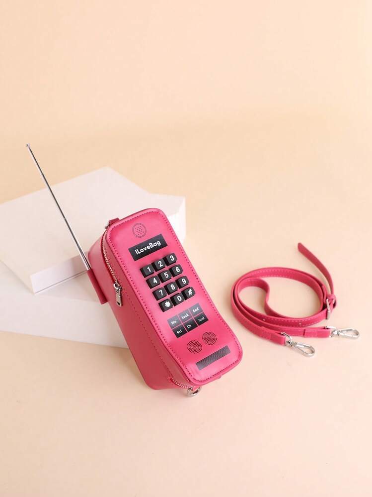 1pc Fashionable Pink Mobile Phone Shaped Bag With Numeric Print, Women's Shoulder Bag, Crossbody Bag Valentines - Pink - View 4