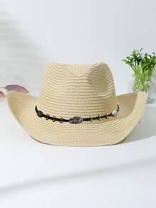 1個牛頭裝飾無性別牛仔帽博霍牛仔帽遮陽帽草帽戶外穿著 - 多色2 - 查看 14