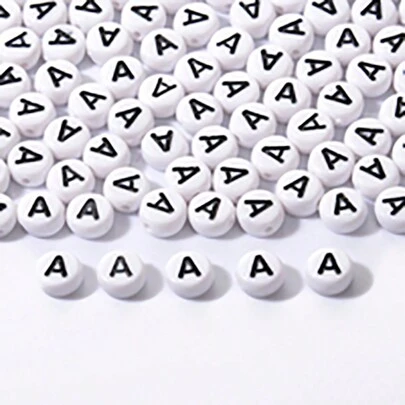 1 盒/100 颗首字母珠子，友谊手链首饰制作套件可爱物品 DIY 圆形字母亚克力学院风格珠子，（7x4 毫米）