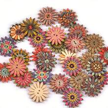 50pcs Boho Painted Flowers 2hole Wooden Buttons For DIY Sewing Scrapbook Gift Accessories Handwork Clothing Supplies Home Decor - Multicolor - View 4