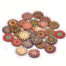 50pcs Boho Painted Flowers 2hole Wooden Buttons For DIY Sewing Scrapbook Gift Accessories Handwork Clothing Supplies Home Decor - Multicolor - View 3