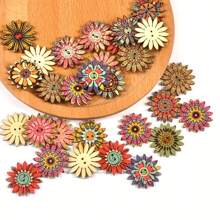 50pcs Boho Painted Flowers 2hole Wooden Buttons For DIY Sewing Scrapbook Gift Accessories Handwork Clothing Supplies Home Decor - Multicolor - View 5