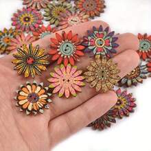 50pcs Boho Painted Flowers 2hole Wooden Buttons For DIY Sewing Scrapbook Gift Accessories Handwork Clothing Supplies Home Decor - Multicolor - View 1