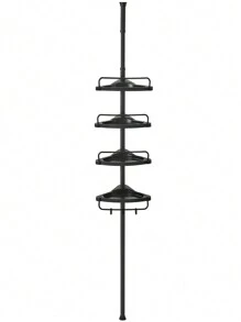 SONGMICS Étagère de Douche Réglable en Hauteur, 4 Niveaux, Étagère d'angle Télescopique, Hauteur 85 à 305 cm, Rangement de Salle de Bain, Noir - Noir - Voir 3