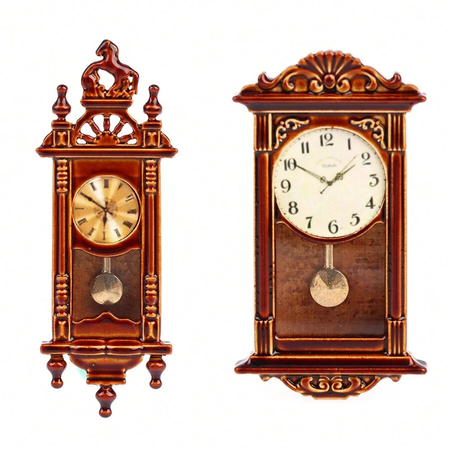 1pc Random Color Dollhouse Miniature Clock Home Decor Accessory Toy (1:12 Scale) - Brown - View 1