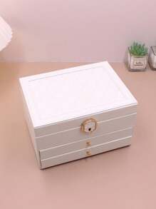 1pc Multifunctional Tri-Layer Rhombic Pattern Pu Jewelry Box With Large Capacity For Women's Jewelry Storage At Home