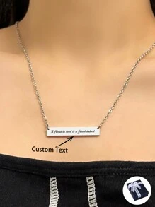 Stainless Steel Customized Name Necklace With Engraved Bar Pendant For Women - Silver - View 1