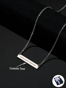 Stainless Steel Customized Name Necklace With Engraved Bar Pendant For Women - Silver - View 2