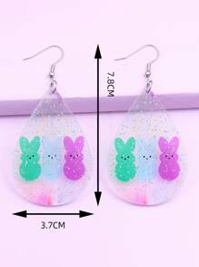 1 Par De Aretes Colgantes Con Temática De Pascua En Forma De Gota De Agua Y Conejo De Colores Para Mujeres - Azul - Ver 2