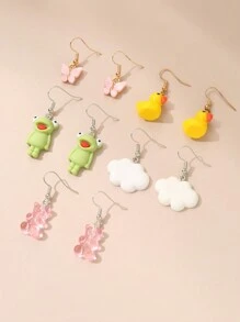 Conjunto De 10 Piezas De Pendientes Para Niñas Con Diseño De Dibujos Animados De Nubes, Osos, Setas Y Corazones - Multicolor - Ver 3