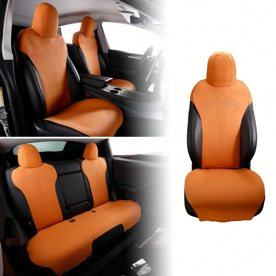 1 Full Set Car Seat Covers Fit For 2020-2024 Tesla Y V1 Style Front + Second Row Breathable Easy Clean Suede Seat Covers Leather Driver Seat Cushion Protector Cover Car Accessories Interior Best Car Accessories For New Year - trái cam - Xem 1