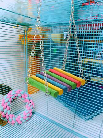 Parrots Long-Tailed Parakeets Toys, Swing Standing Or Hanging Birdcage Colorful Toys Suitable For Tiger Skin Parrots, Long-Tailed Parakeets, Conus Parrots, Mynah, Lovebirds, Budgerigars, Parrotlets, Hanging Wooden Suspension Bridge Cage Accessories (1pc)