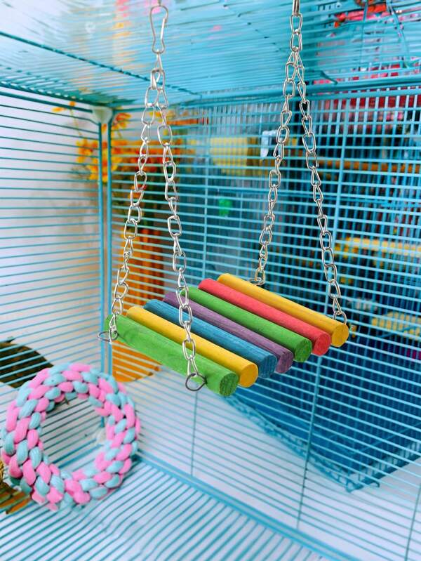 Parrots Long-Tailed Parakeets Toys, Swing Standing Or Hanging Birdcage Colorful Toys Suitable For Tiger Skin Parrots, Long-Tailed Parakeets, Conus Parrots, Mynah, Lovebirds, Budgerigars, Parrotlets, Hanging Wooden Suspension Bridge Cage Accessories (1pc)