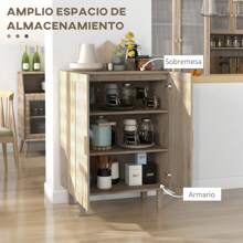 HOMCOM Armario de Salón con 2 Puertas de Rejilla de Ratán y Estantes Ajustables Aparador de Salón para Oficina Estudio Dormitorio Estilo Nórdico Antivuelco 73x41x102 cm Natural - Marrón - Ver 6