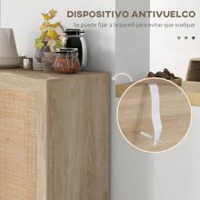 HOMCOM Armario de Salón con 2 Puertas de Rejilla de Ratán y Estantes Ajustables Aparador de Salón para Oficina Estudio Dormitorio Estilo Nórdico Antivuelco 73x41x102 cm Natural - Marrón - Ver 2