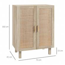 HOMCOM Armario de Salón con 2 Puertas de Rejilla de Ratán y Estantes Ajustables Aparador de Salón para Oficina Estudio Dormitorio Estilo Nórdico Antivuelco 73x41x102 cm Natural - Marrón - Ver 3