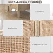 HOMCOM Armario de Salón con 2 Puertas de Rejilla de Ratán y Estantes Ajustables Aparador de Salón para Oficina Estudio Dormitorio Estilo Nórdico Antivuelco 73x41x102 cm Natural - Marrón - Ver 4