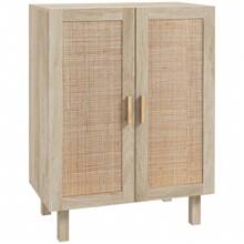 HOMCOM Armario de Salón con 2 Puertas de Rejilla de Ratán y Estantes Ajustables Aparador de Salón para Oficina Estudio Dormitorio Estilo Nórdico Antivuelco 73x41x102 cm Natural - Marrón - Ver 7