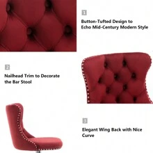 2/4/6 Piece Set Adjustable Swivel Bar Stools, Dining Bar Chairs With Velvet Tufted Back, Metal Base, Footrest For Home Bar, Dining Room, Kitchen Island. - Burgundy - View 7