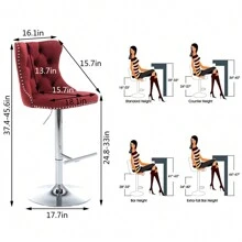 2/4/6 Piece Set Adjustable Swivel Bar Stools, Dining Bar Chairs With Velvet Tufted Back, Metal Base, Footrest For Home Bar, Dining Room, Kitchen Island. - Burgundy - View 11