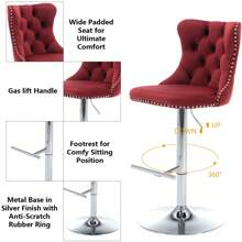 2/4/6 Piece Set Adjustable Swivel Bar Stools, Dining Bar Chairs With Velvet Tufted Back, Metal Base, Footrest For Home Bar, Dining Room, Kitchen Island. - Burgundy - View 6