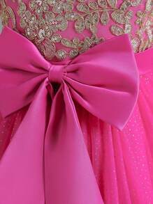 Girls' Elegant Bowknot Princess Dress, Suitable For Holiday Party And Formal Occasions (Please Refer To The Size Chart In The Product Details To Select The Appropriate Size)