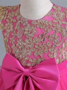 Girls' Elegant Bowknot Princess Dress, Suitable For Holiday Party And Formal Occasions (Please Refer To The Size Chart In The Product Details To Select The Appropriate Size)