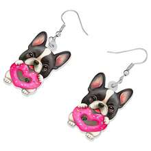 Acrylic Ngày lễ tình nhân Donut Chó bun pháp Chó Cún con Dangle Thả hoa tai Thú cưng Đồ trang sức Đối với phụ nữ Cô gái Lãng mạn Lễ hội Món quà - Màu Hồng Tươi - Xem 3