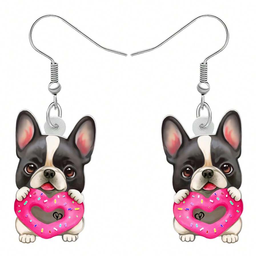 Acrylic Ngày lễ tình nhân Donut Chó bun pháp Chó Cún con Dangle Thả hoa tai Thú cưng Đồ trang sức Đối với phụ nữ Cô gái Lãng mạn Lễ hội Món quà - Màu Hồng Tươi - Xem 1