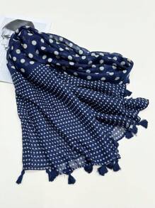 优雅沙滩配饰 1 件装简约印花围巾，女士真丝披肩，防晒沙滩巾，时尚披肩，春夏秋冬皆宜的包头巾 - 藏蓝色 - 查看 5