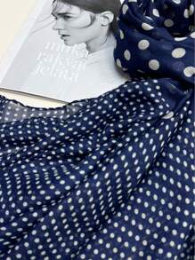 优雅沙滩配饰 1 件装简约印花围巾，女士真丝披肩，防晒沙滩巾，时尚披肩，春夏秋冬皆宜的包头巾 - 藏蓝色 - 查看 3