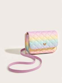 1pc Girls' Holographic Gritty Plaid Crossbody Bag With Chain Strap, Fashionable And Sweet For Everyday Use