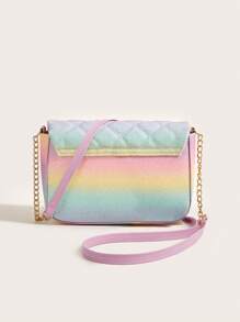 1pc Girls' Holographic Gritty Plaid Crossbody Bag With Chain Strap, Fashionable And Sweet For Everyday Use
