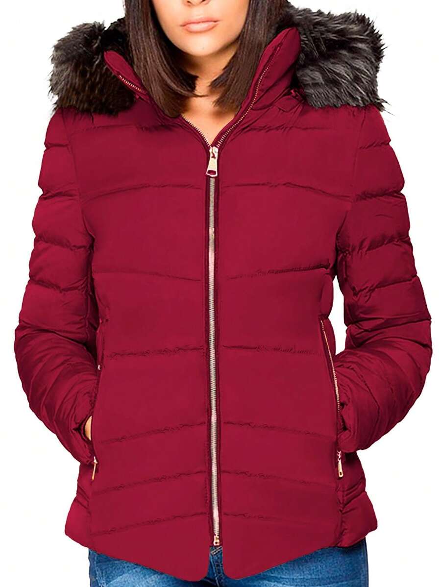 Shendy Vendy Chamarra Para Mujer Poliéster Cálido Con Cuello Tipo Piel - Rojo - Ver 1
