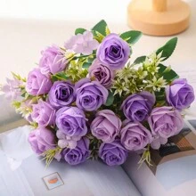 1 件人造 10 头玫瑰花束，适用于婚礼或家居装饰，不含花瓶、情人节、礼物 - 紫色 - 查看 1