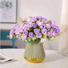 1 件人造 10 头玫瑰花束，适用于婚礼或家居装饰，不含花瓶、情人节、礼物 - 紫色 - 查看 2