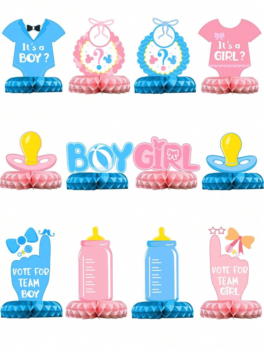 12 đồ trang trí tổ ong theo phong cách quần áo màu xanh và hồng, vật dụng trang trí nền tiệc tiết lộ giới tính theo chủ đề bánh rán, đồ trang trí bàn phòng tiệc, Giáng sinh