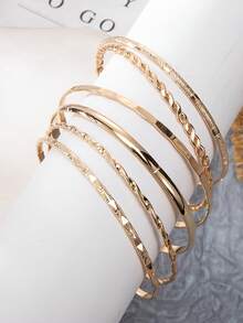 6 Piezas/set Pulseras Finas Doradas Europeas Y Americanas De Estilo Simple - Dorado - Ver 2