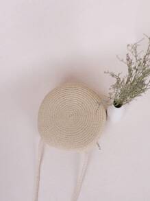 Yogodlns Handwoven Round Crossbody Bag, Solid Color Beach Bag - Beige - View 6